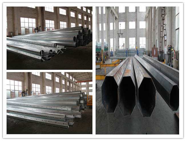 11.8m Columniform Galvanized Steel Pole , Wind Speed 160 Km/Hour 30 m /s 1