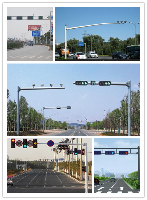 Galvanized Polyester Or Powder Coated Traffic Signal Light Pole Q345 Material 0