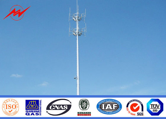 35M Height Round Sections Galvanized Monopole Cell Tower With Galvanized Stepped Bolt