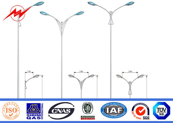 Painting HDG 9m Dual Outreach Galvanized Steel Pole with Two Cross Arm