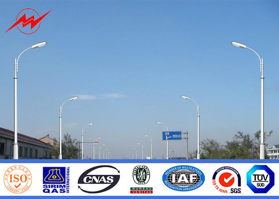12m Q235 Hot Dip Galvanized Street Lamp Pole With Cross Arm 1.8 Safety Factor
