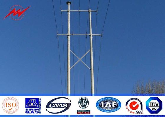 AWS D 1.1 69kv Steel Tubular Electric Power Pole With Galvanized  Cross Arm