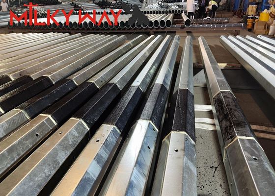 6-18m Hot Galvanized Steel Power Metal Pole สายไฟฟ้าสําหรับสายส่งไฟฟ้า